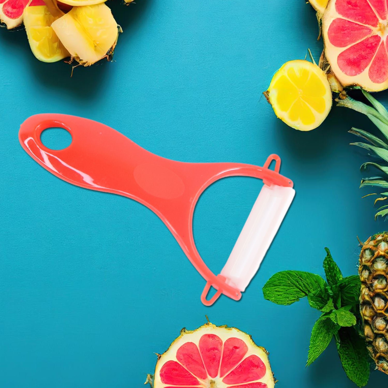 Kitchen Knife Set – Marble-Coated Blades & Ergonomic Red Handles