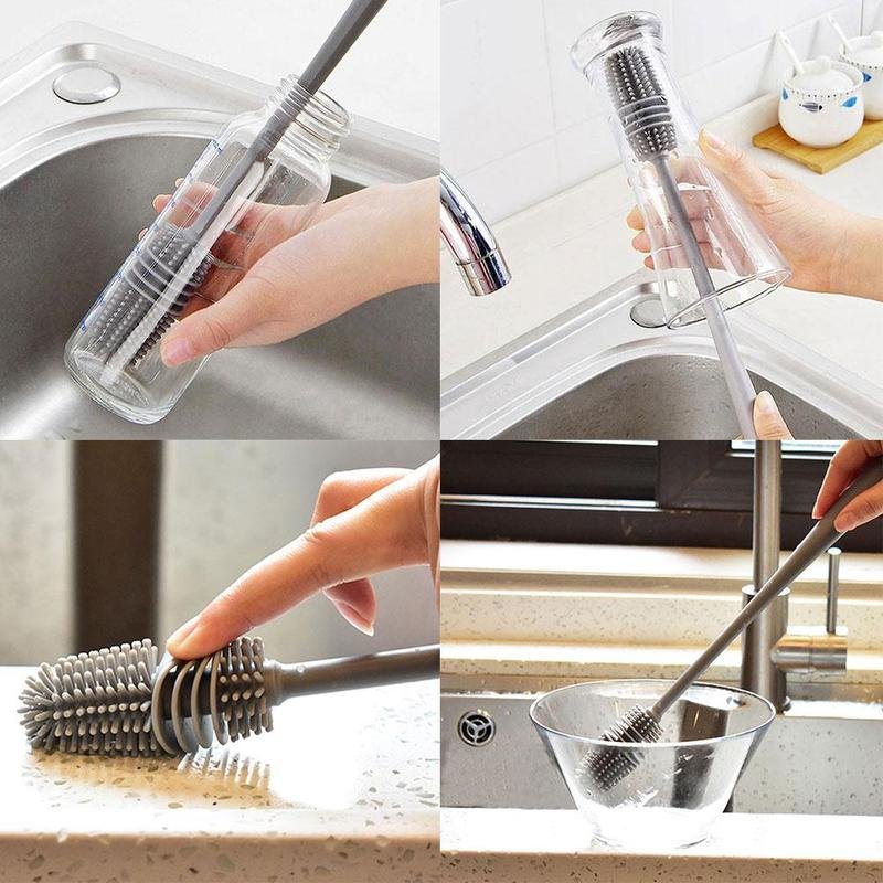 Bottle Cleaning Brush – Long Handle Silicone for Narrow Neck | Velvet Wipe