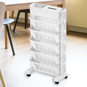 Movable Plastic Bookshelf – Large 5-Tier Rotatable Organizer