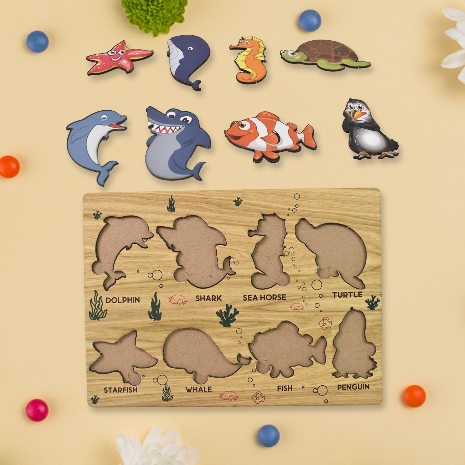 Wooden Sea Animal Puzzle – Educational Toy for Kids | Inventive Play