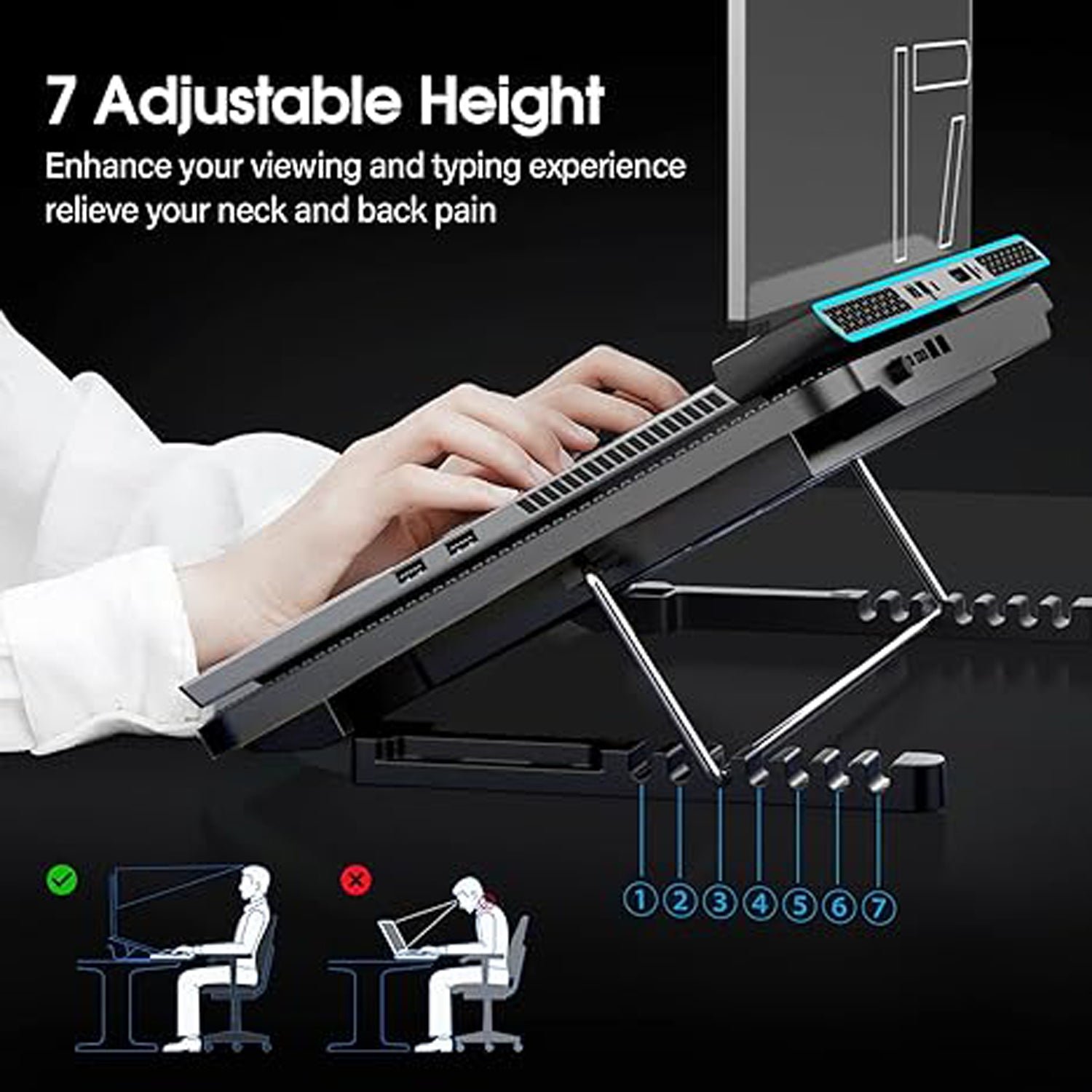 Laptop Cooling Pad – Dual Quiet LED Fans & Adjustable Stand | Indo Glow