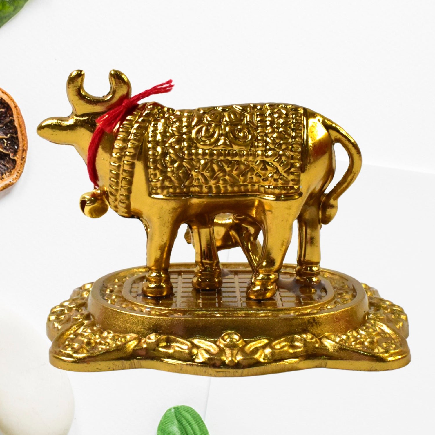Golden Metal Kamdhenu Cow Showpiece – Spiritual Home Decor