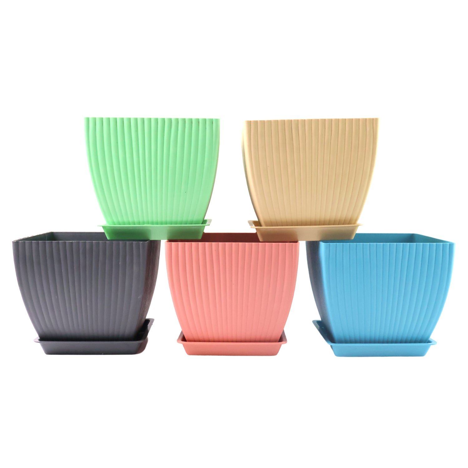 Square Plastic Flower Pots Set of 5 – Durable Lightweight Planters