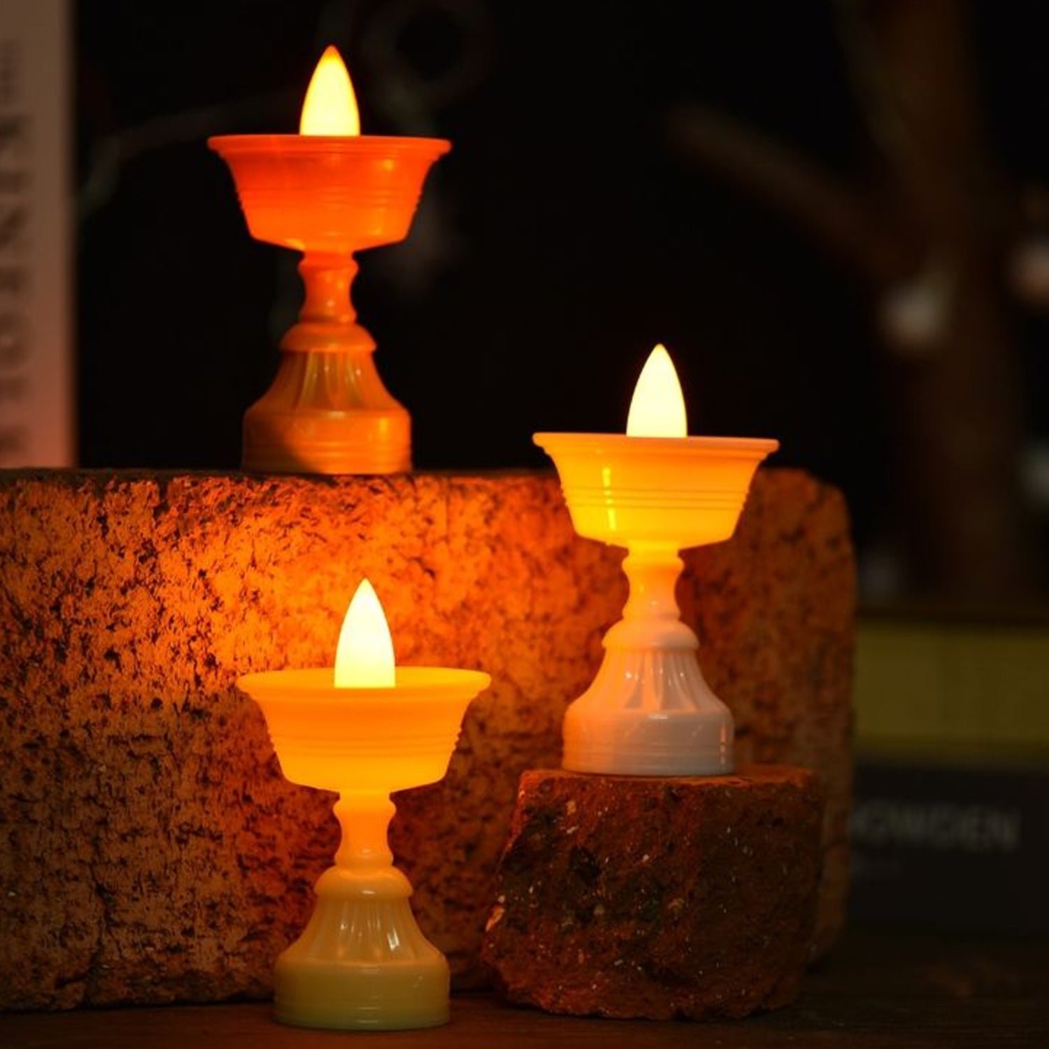 Water Sensor LED Diyas Set – Flameless White Decorative Lights
