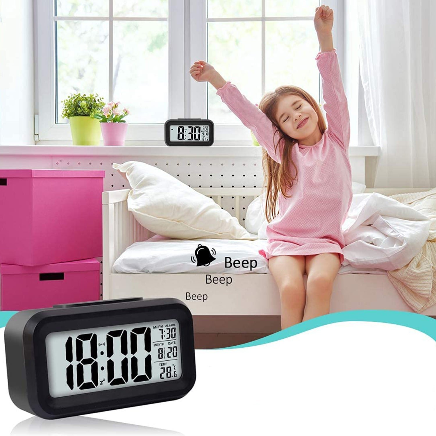 Digital LCD Alarm Clock – Backlit Display with Time & Temperature