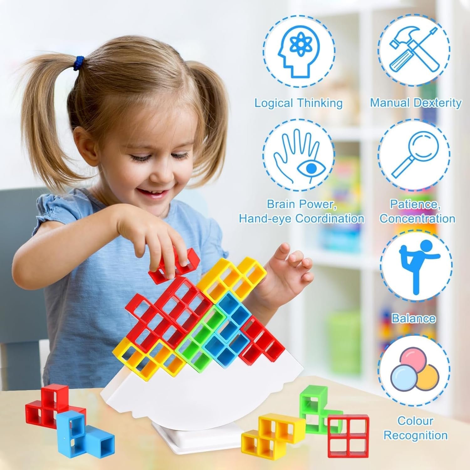 Tower Balance Game – 16 Pcs Skill Builder | Boardoria