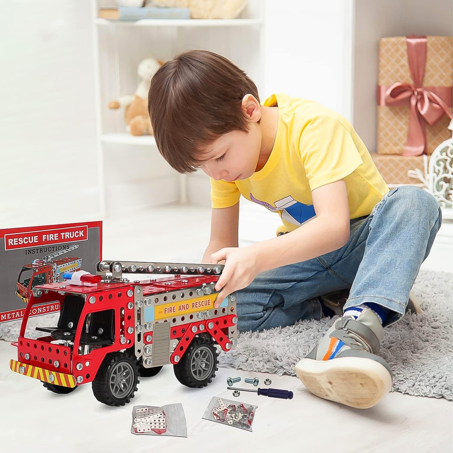 Metal Fire Truck Building Blocks – DIY STEM Kit for Kids | Little Blocks