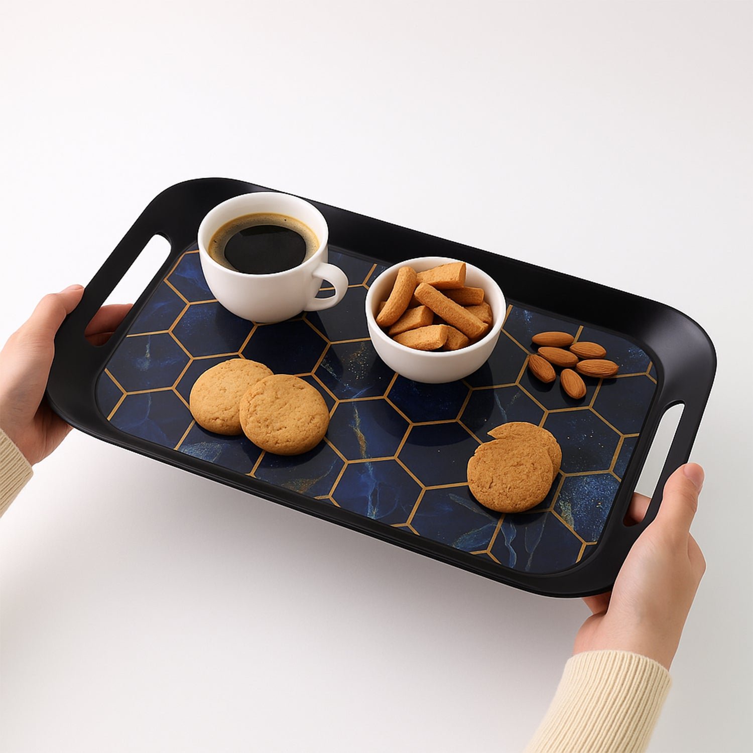 Plastic Serving Tray Set – Elegant Hexagonal 3-Piece Combo