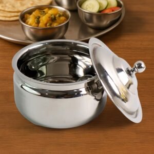 Stainless Steel Ghee Pot with Lid & Spoon – Mirror Finish
