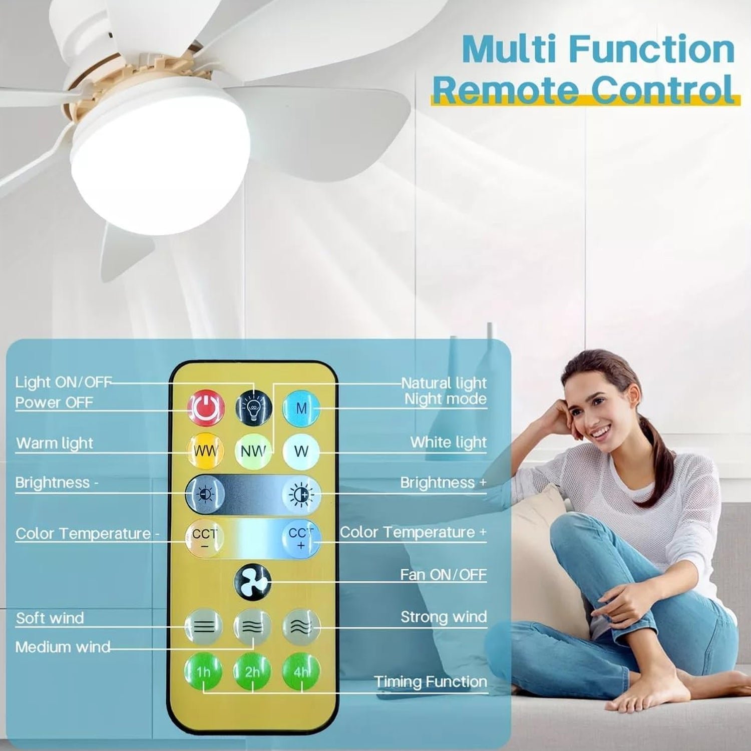 LED Ceiling Fan – Remote Control, Triple Light | Indo Glow