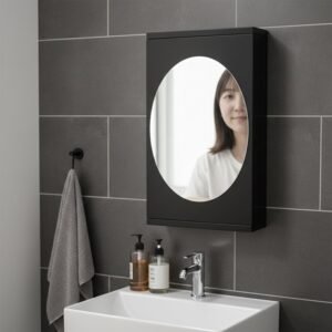 Rotating Storage Cabinet with Mirror, Space-Saving Wall Organizer