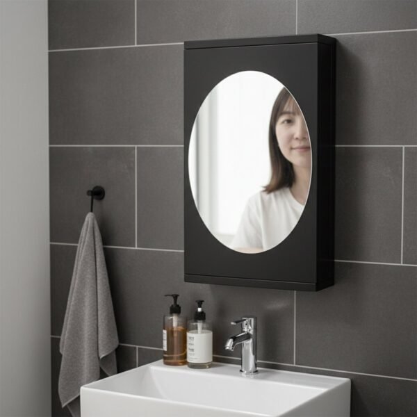 Rotating Storage Cabinet with Mirror, Space-Saving Wall Organizer