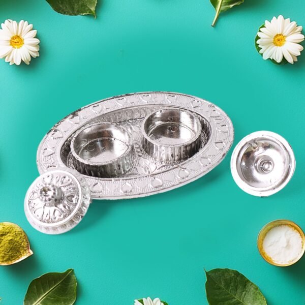 Oval Puja Thali with Kumkum Holders – Traditional & Durable Design