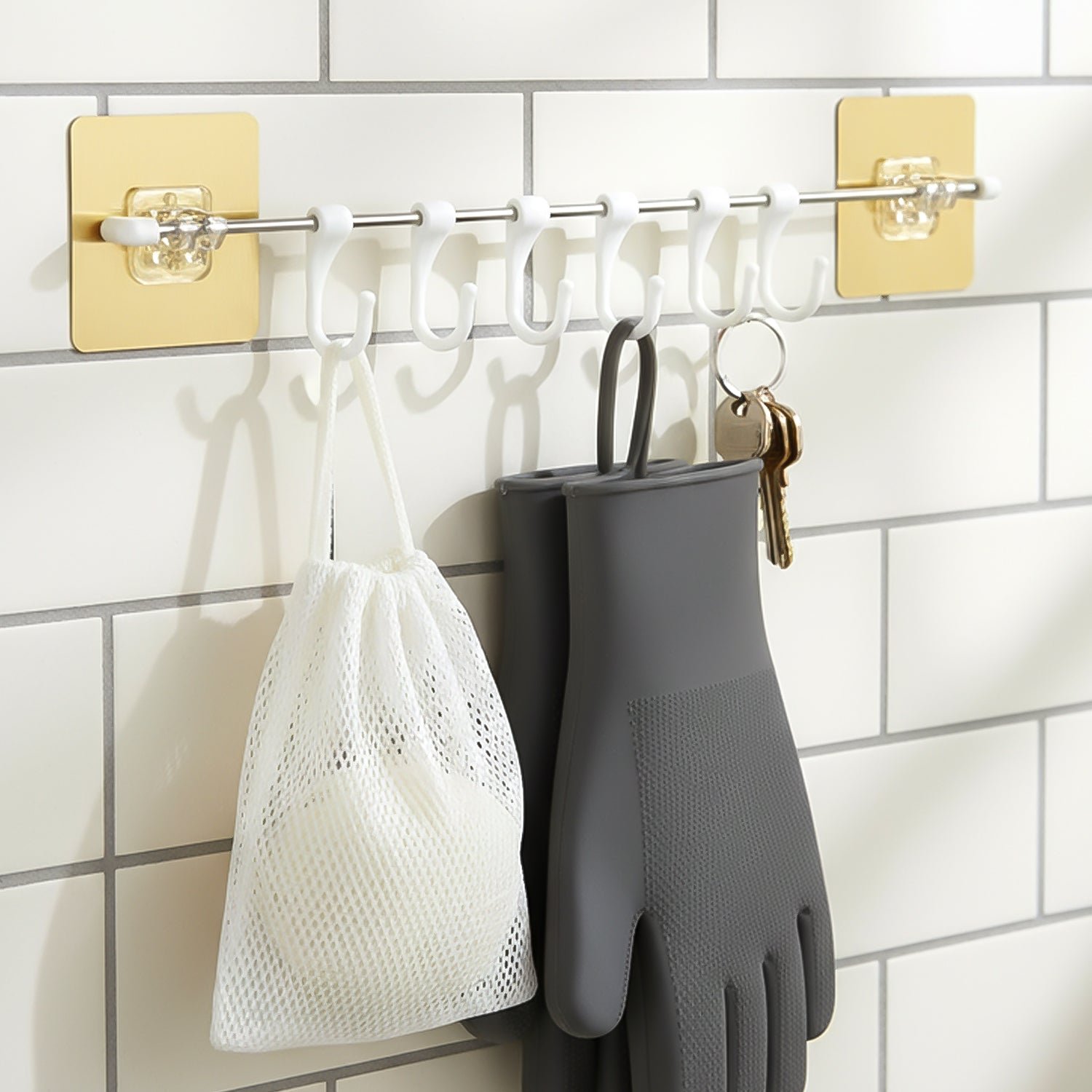 Kitchen Utility Hook Rack – Wall Mounted Adhesive Organizer