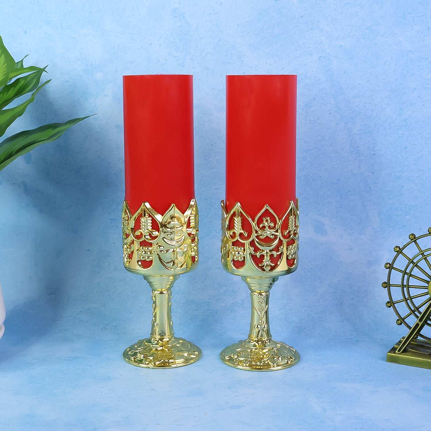 LED Candle Light Lamps – Elegant Golden Stand Set of 2
