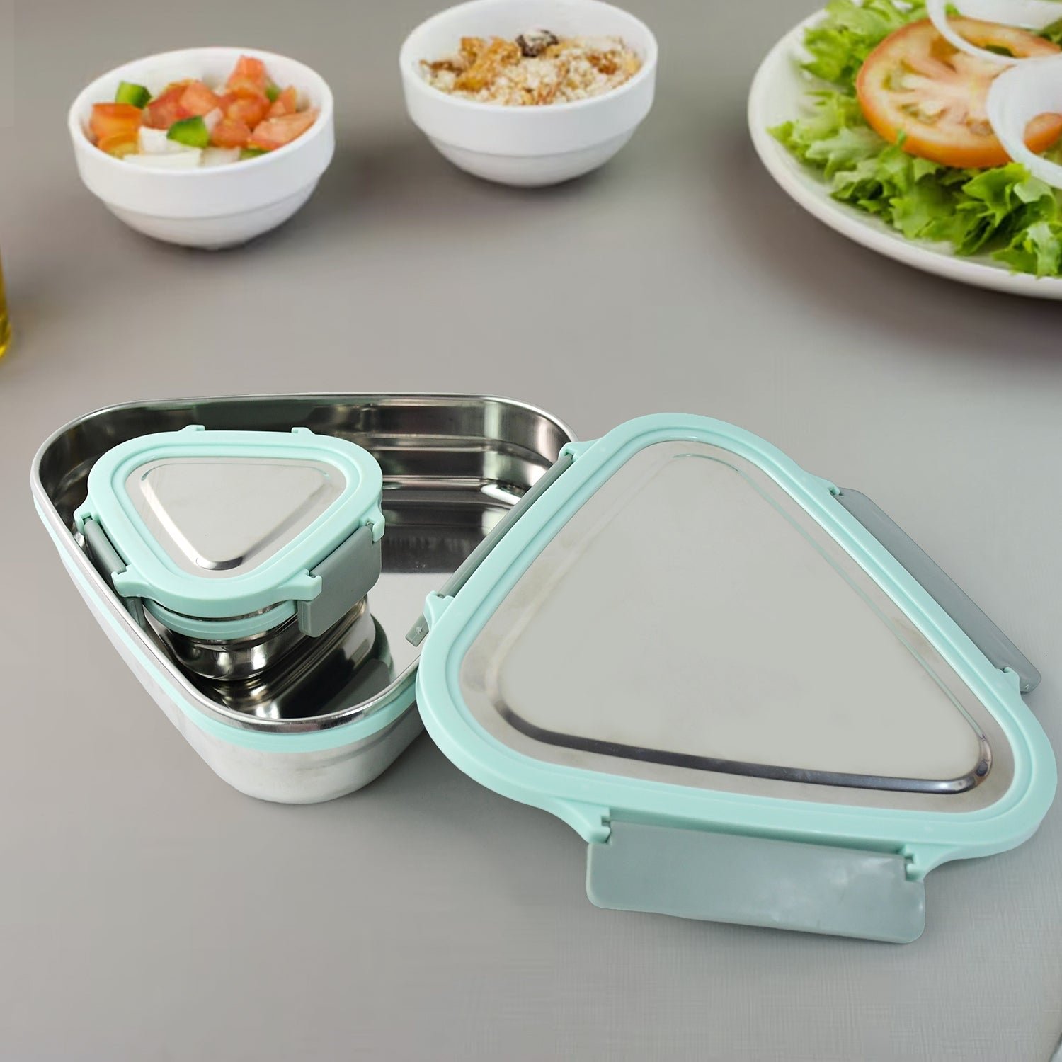 Triangle Stainless Steel Lunch Box Set – Compact Leakproof 2-Piece Tiffin