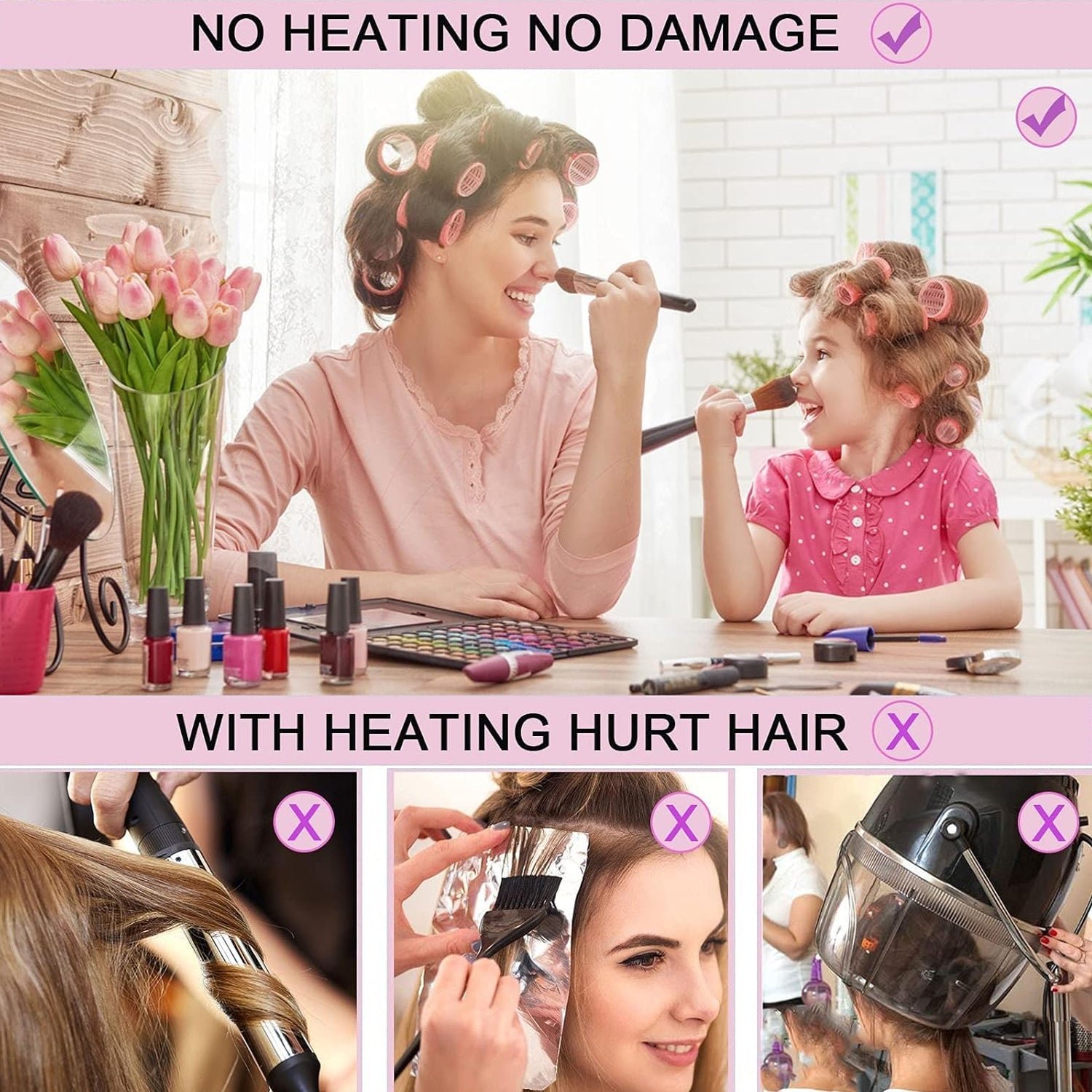 Self-Grip Hair Rollers – Lightweight Heat-Free Curlers 6 Pc Set