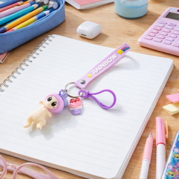 Doll Cupcake Keychain – Colorful Rainbow Strap Accessory