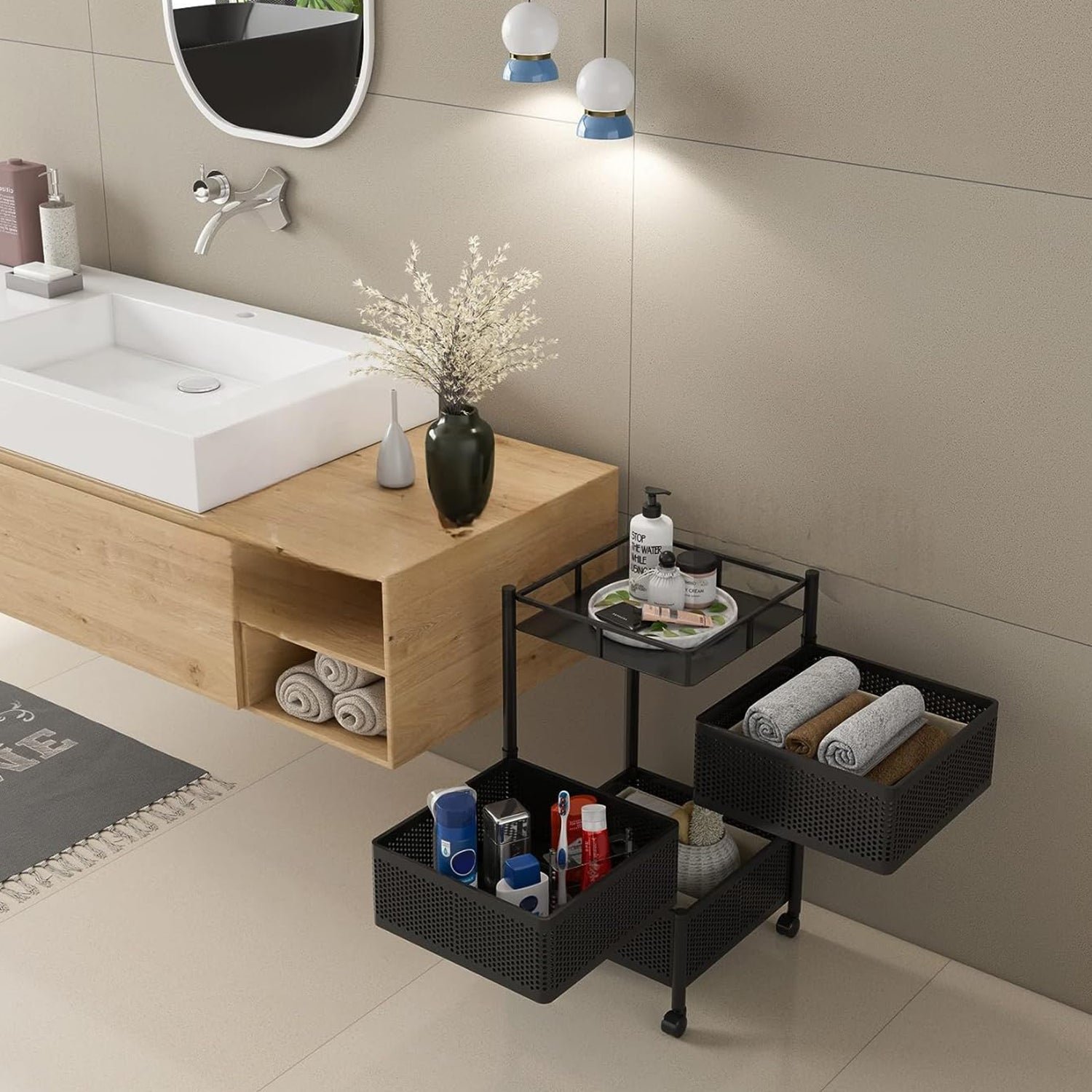 Metal Kitchen Trolley – 3-Layer Rotating Baskets | CookAura