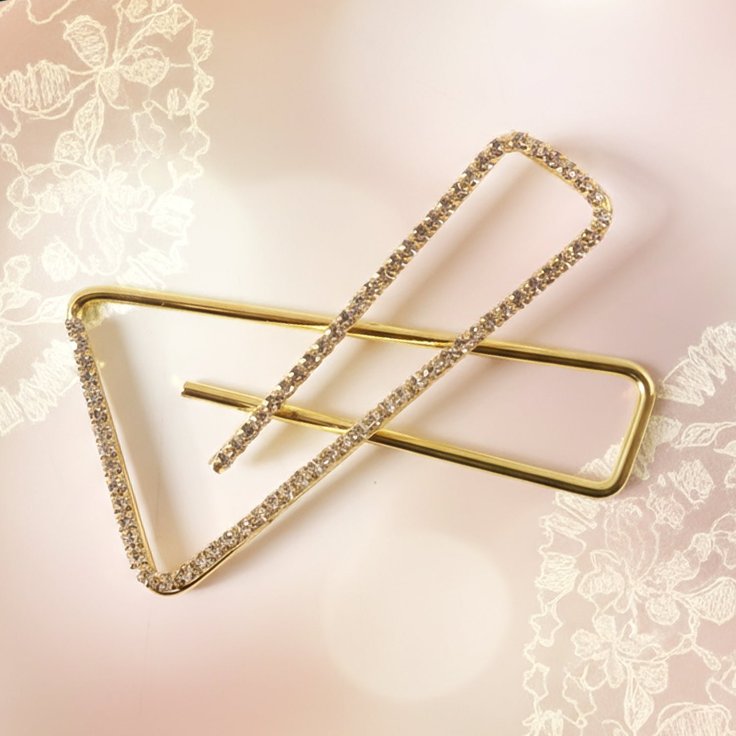 Golden Crystal Triangle Saree Safety Pin – Elegant Fabric Brooch