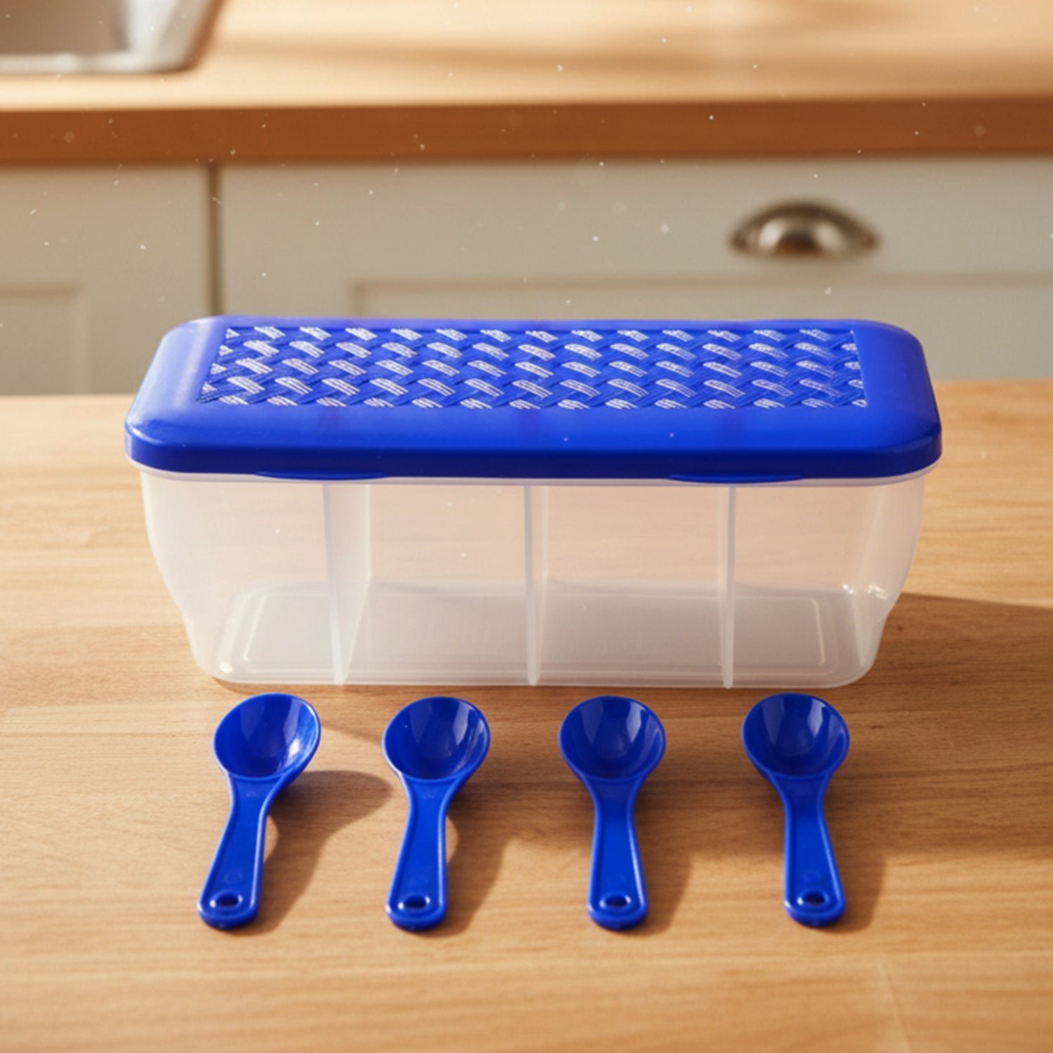 Airtight 4-Section Storage Container – Spice Jar with Spoons | Tidy Table