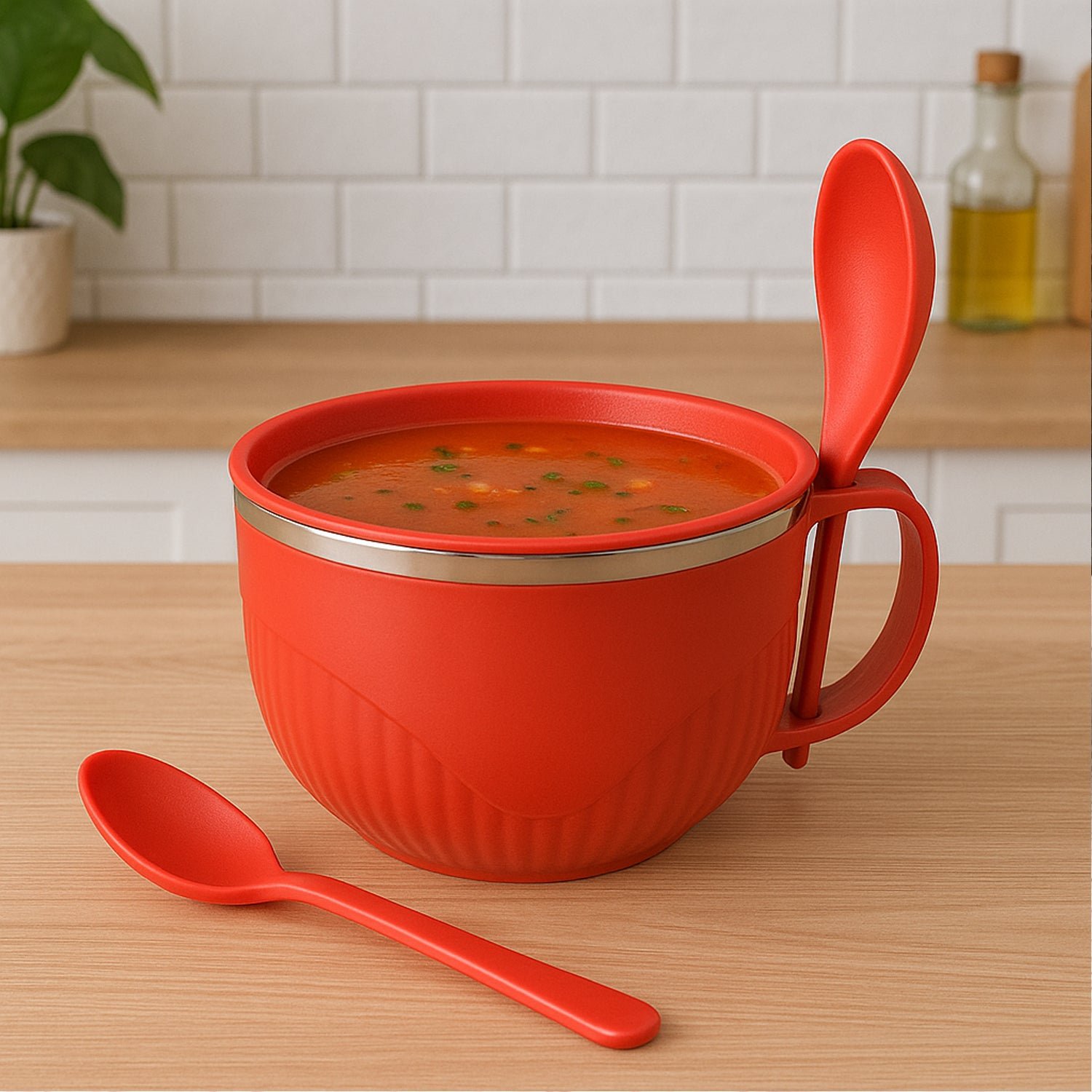 Insulated Soup Bowl 650ml with Lid Handle and Cutlery Set