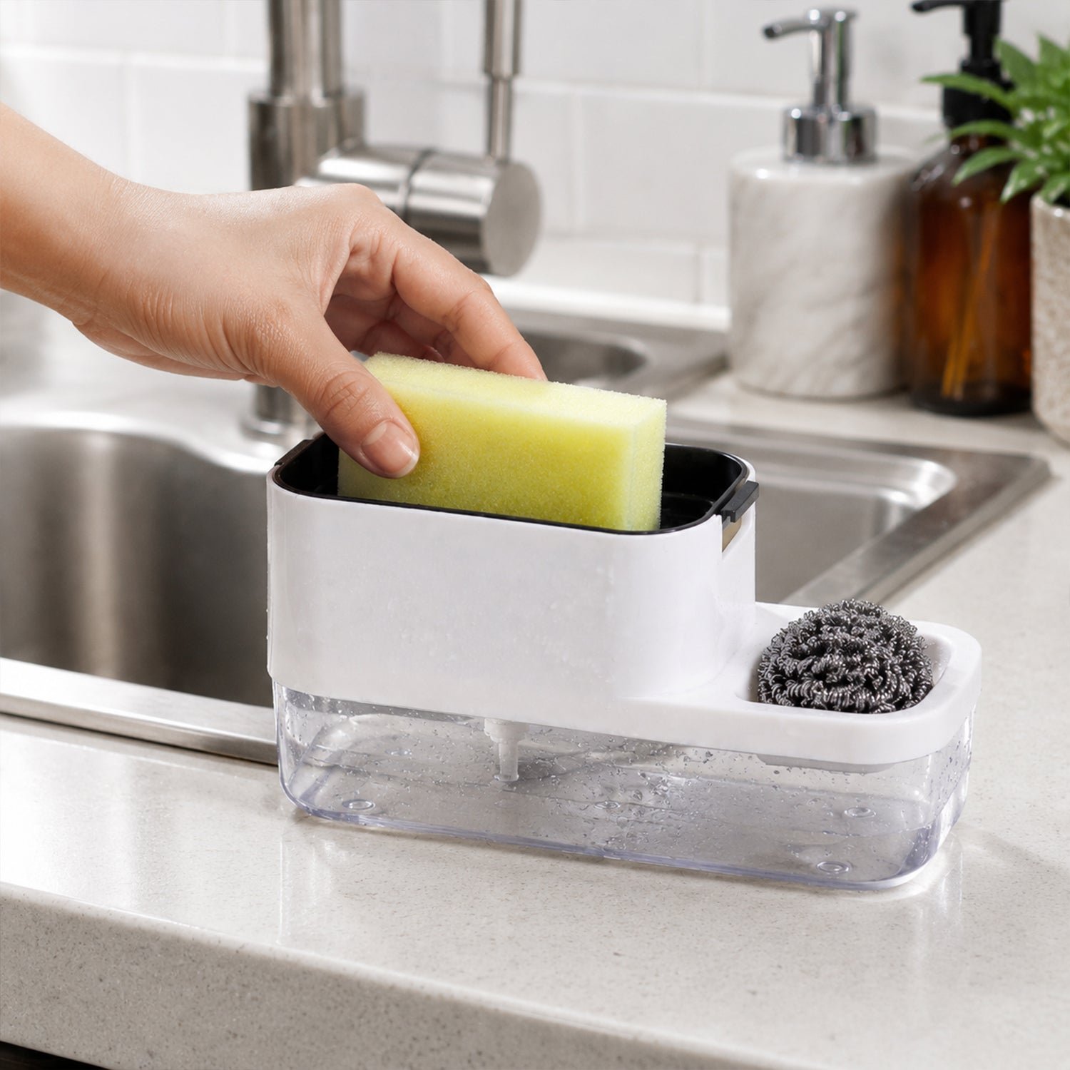 Dish Soap Dispenser & Sponge Holder – Compact & Durable | VelvetBubbles