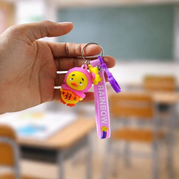 Rainbow Duck Keychain – Cute Silicone Strap for Kids