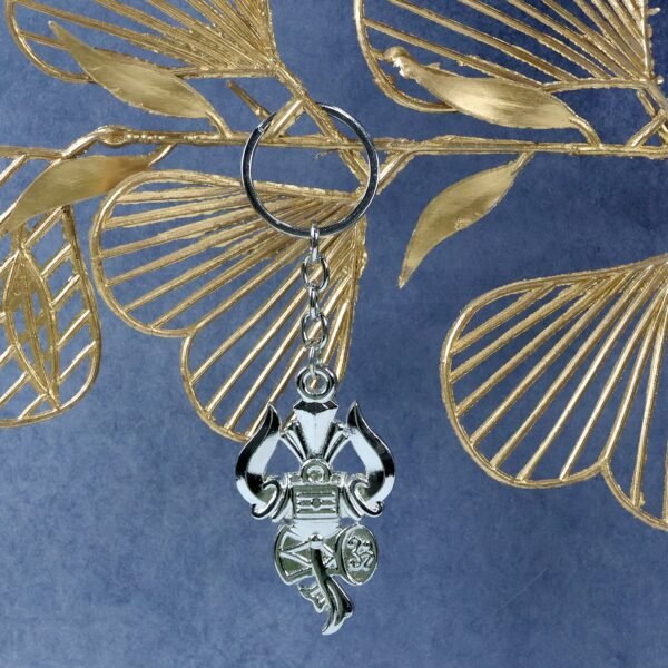 Trishul Damru Keychain – Durable Silver Metal Spiritual Accessory
