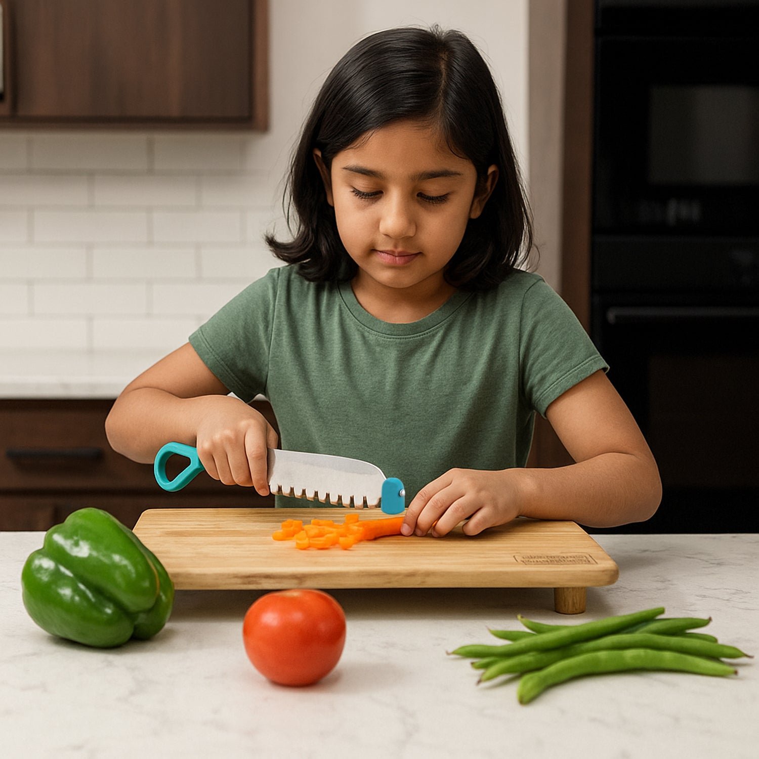 Wooden Cutting Board with Ergonomic Knife – Durable & Compact Set