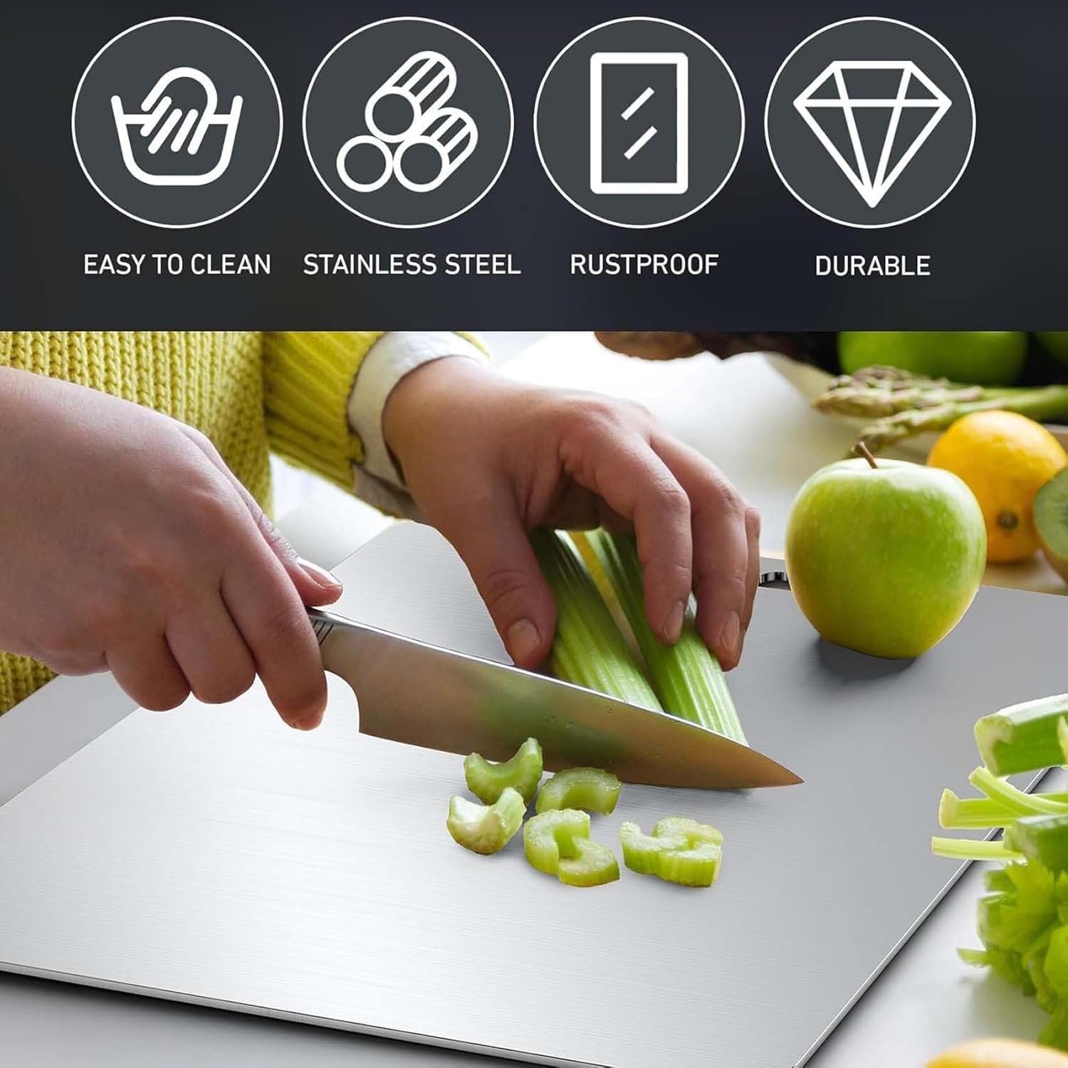 Stainless Steel Chopping Board – Durable 1.5mm Thick Cutting Surface
