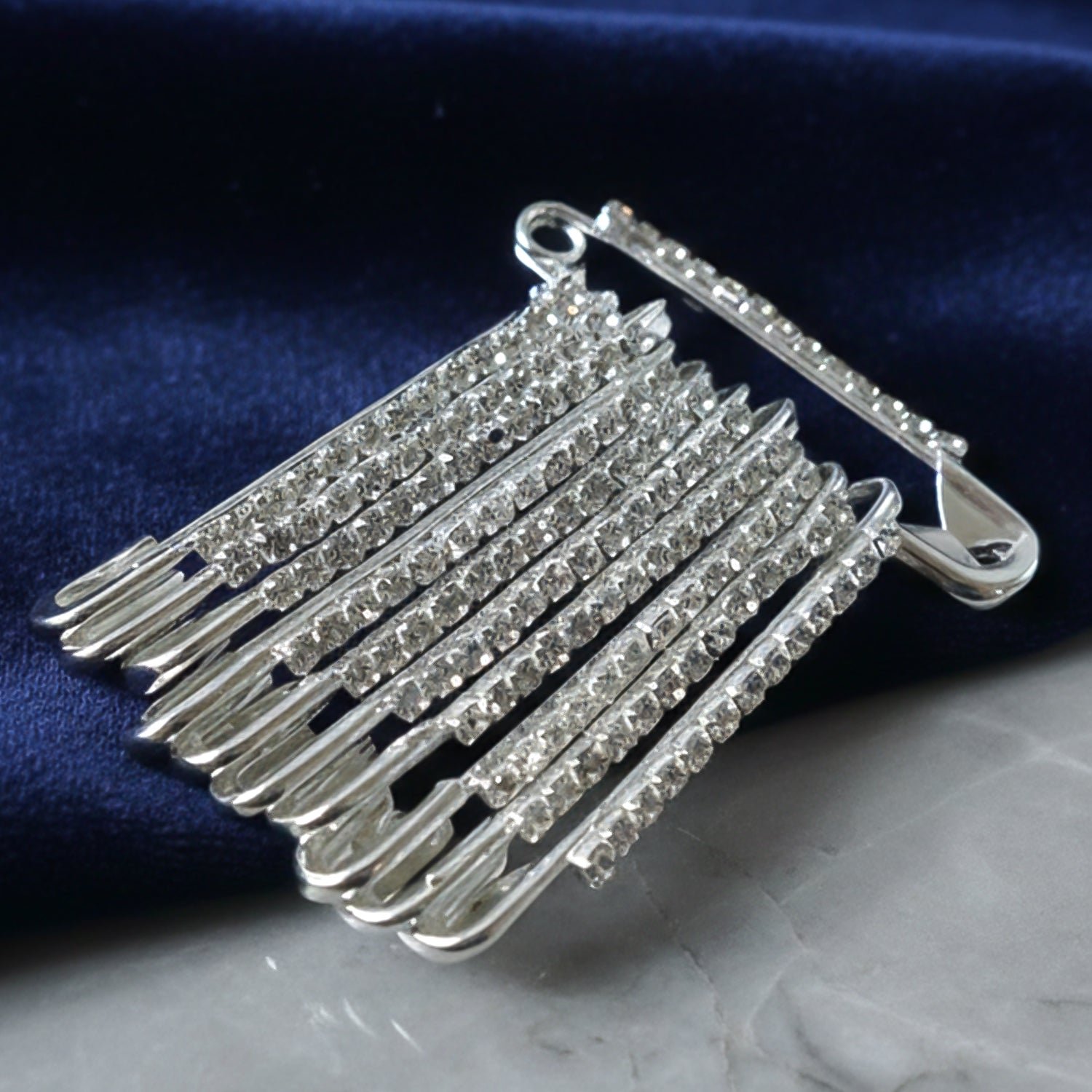Silver Safety Pin Brooch Set – Elegant Crystal Accent 12 Pc