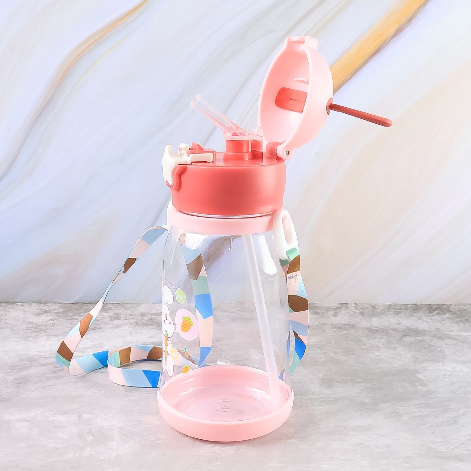 Kids Cartoon Water Bottle – Leakproof 450ml with Straw & Strap