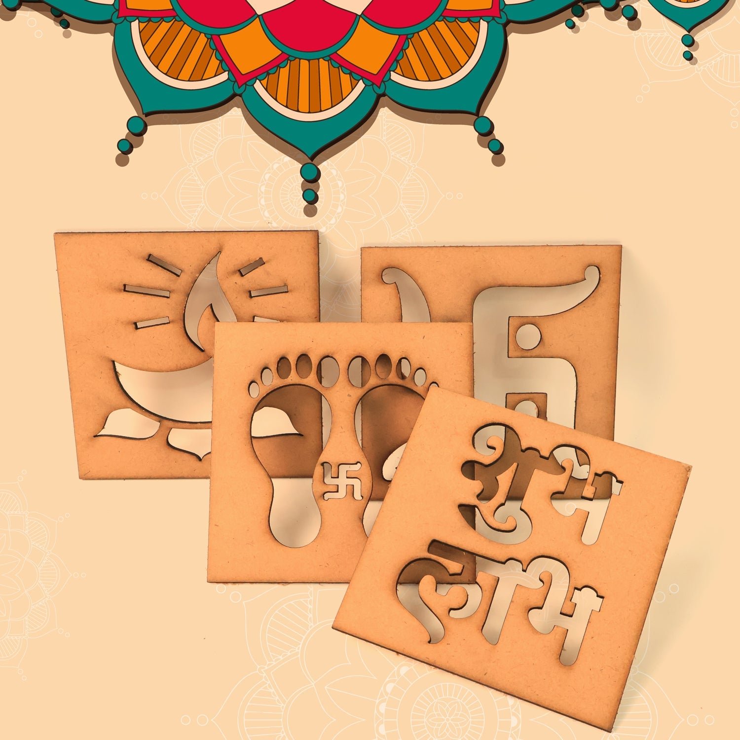 Wooden Decorative Cutouts – Mix Design 4-Piece Festive Set