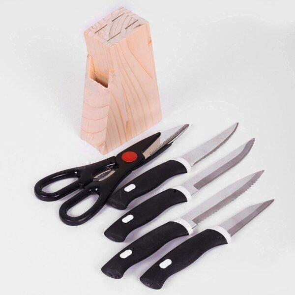 Kitchen Knife Set – 5-Piece Black Set with Wooden Block & Scissors