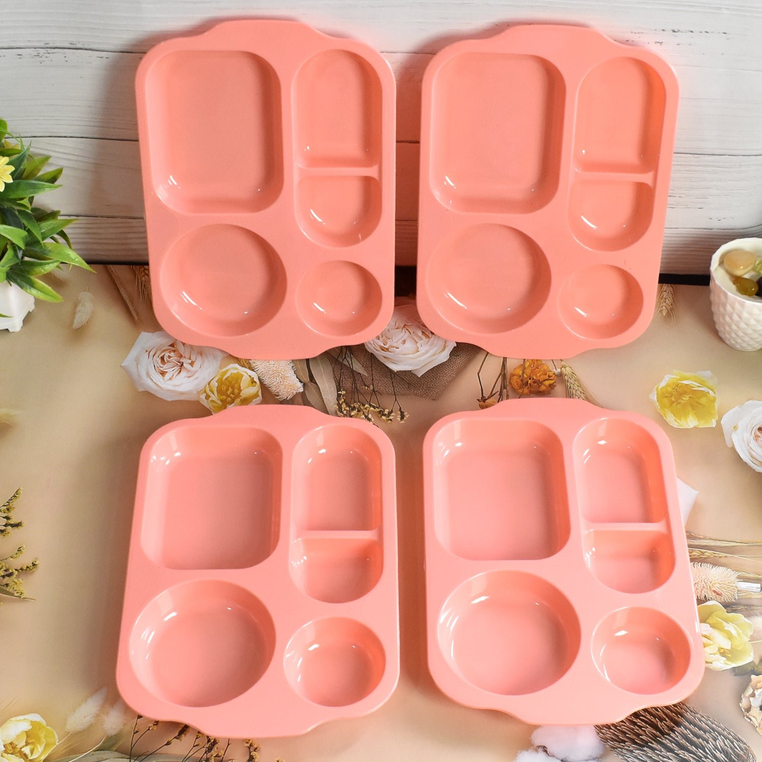 5-Compartment Food Plates – Unbreakable & Multicolor Set | Jiaqi