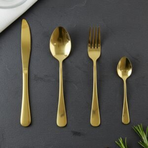 Gold Stainless Steel Cutlery Set – Luxury 24-Piece with Pineapple Stand