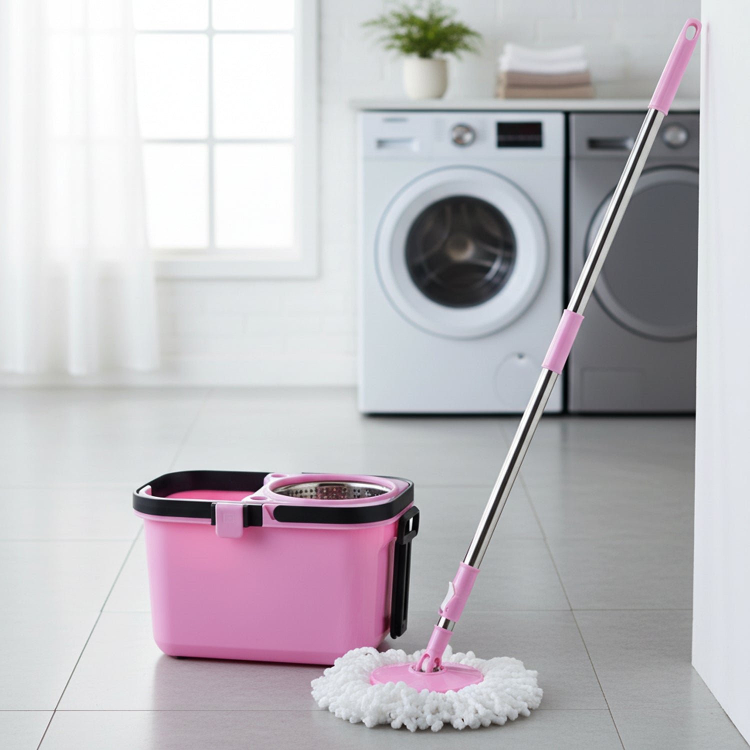 Quick Spin Mop – Easy Wheel Steel Bucket | Velvet Wipe