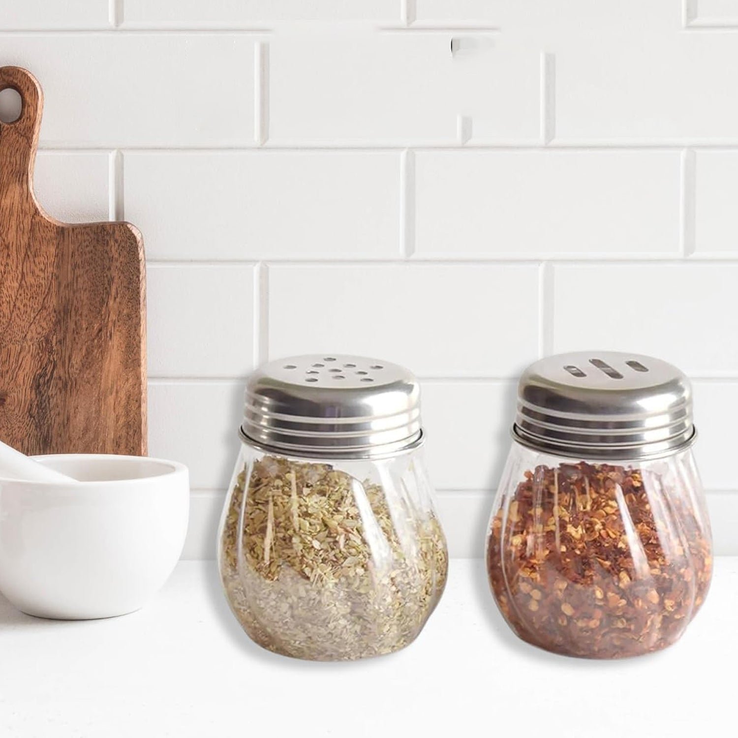 Oregano & Chilli Flakes Dispenser Set – 2 Pcs Spice Shakers with Stainless Steel Lid
