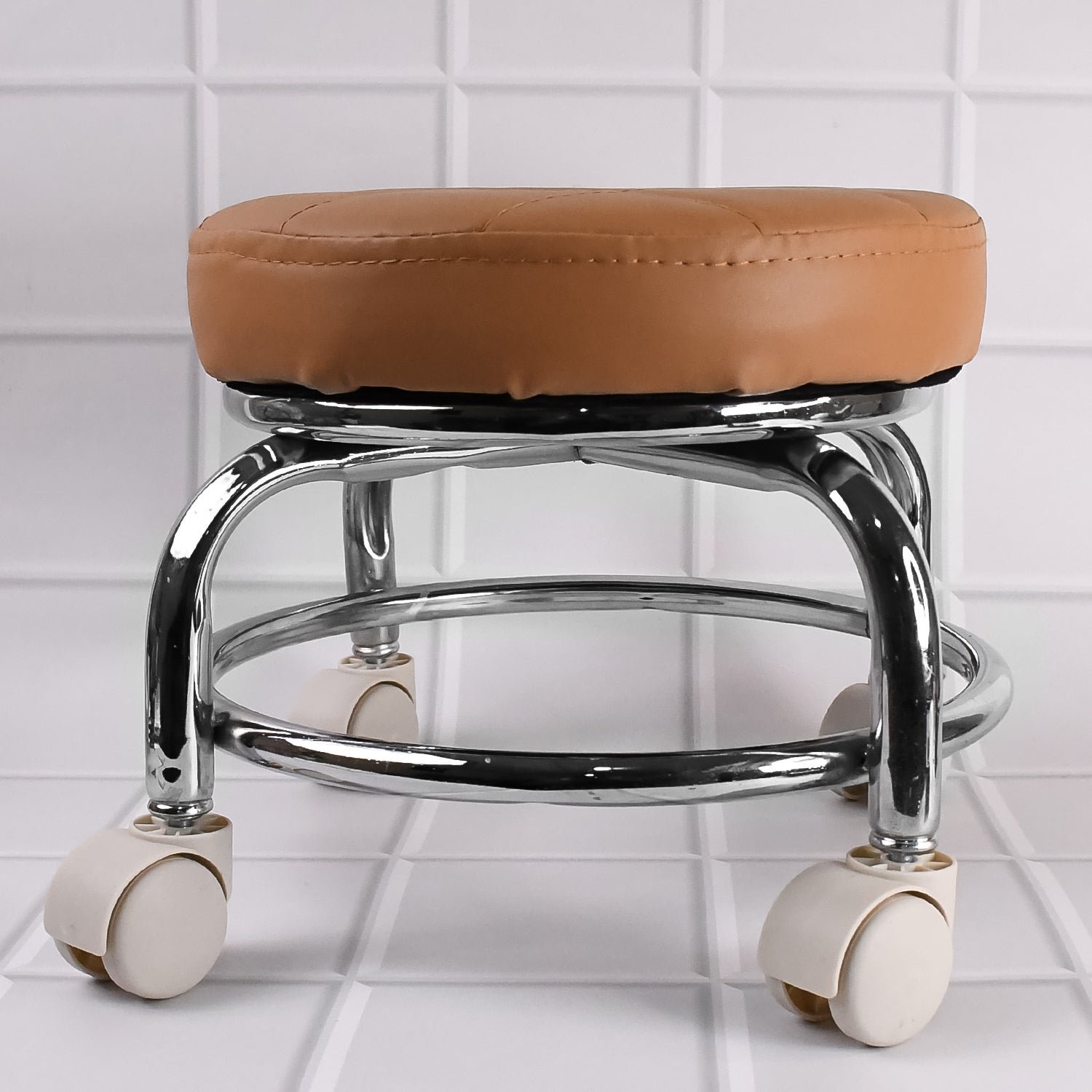 Rolling Stool with Steel Base & Cushioned Seat – Indo Glow