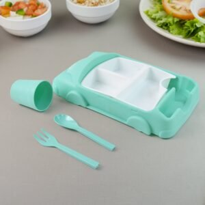 Kids Car Lunch Box Set – 4 Pcs Dinnerware & Suction Plate | Lunchie Bunchie