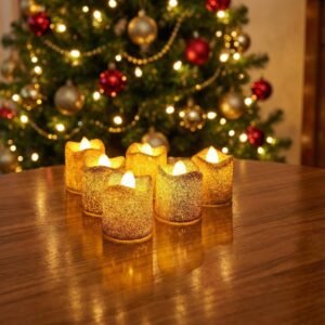 LED Tealight Candles – 6 Pc Flameless Christmas Glitter Set