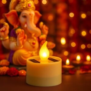 Solar Powered LED Flameless Candle – Safe Warm Glow for Decor