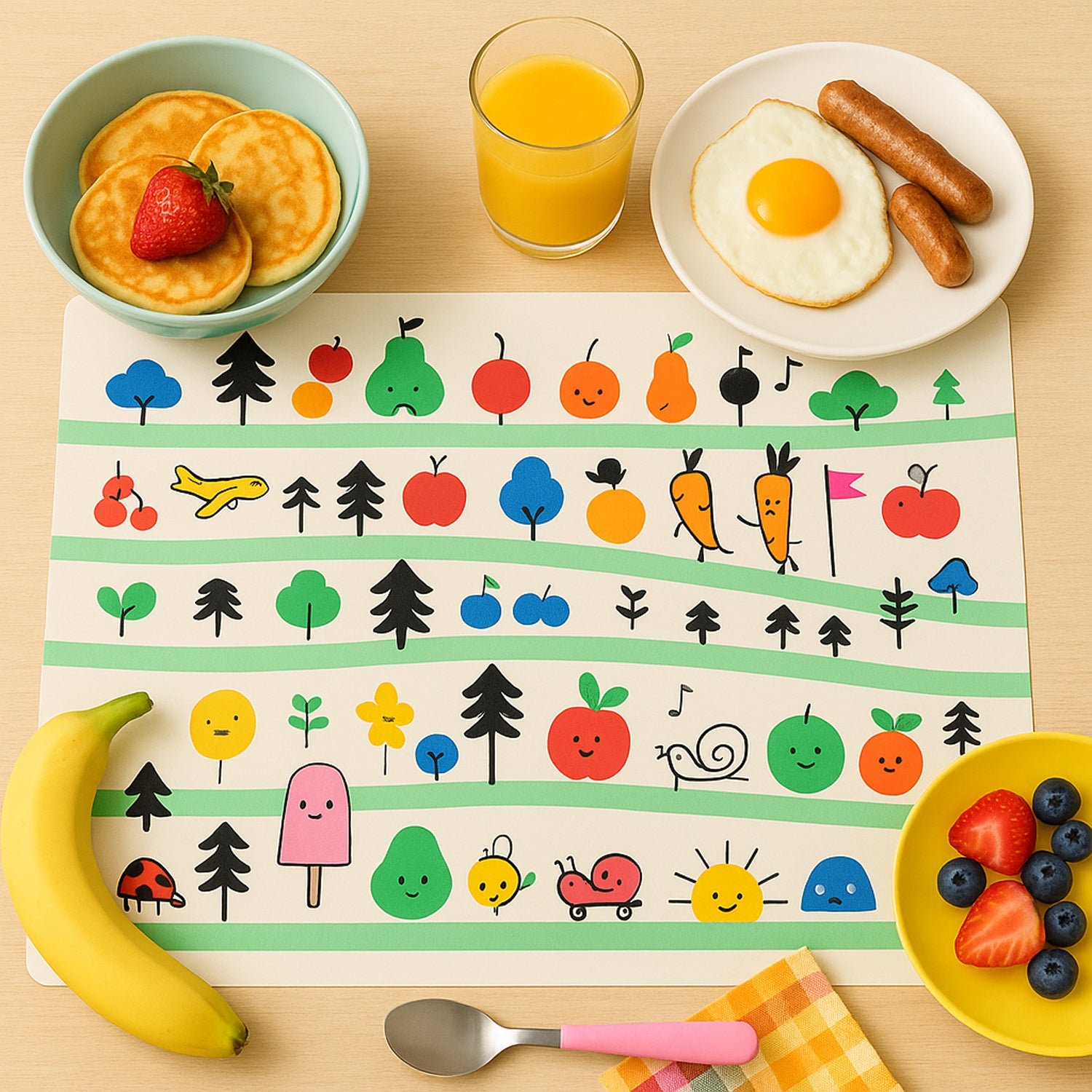 Kids Placemat Set – Colorful Cartoon Designs, Easy Clean