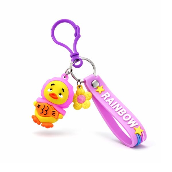 Rainbow Duck Keychain – Cute Silicone Strap for Kids