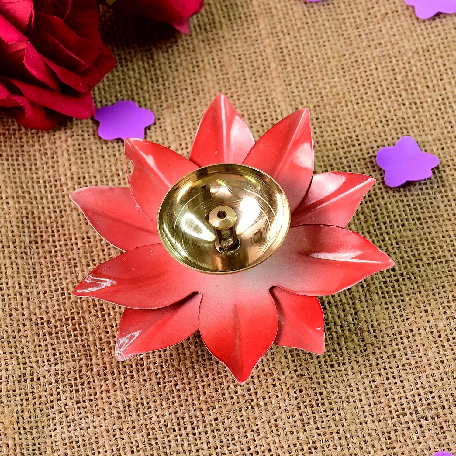 Brass Lotus Oil Diya – Elegant Spiritual Pooja Light