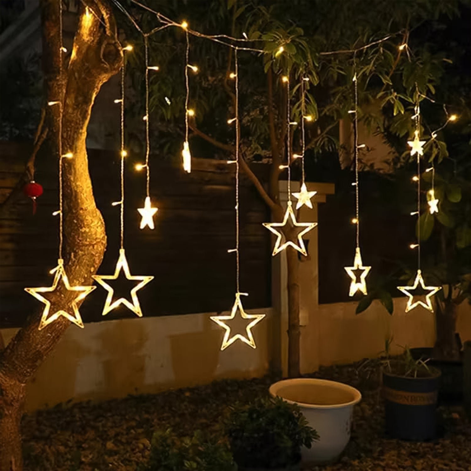 LED Curtain Lights – 12 Star Warm White for Home & Diwali | Giftoiza