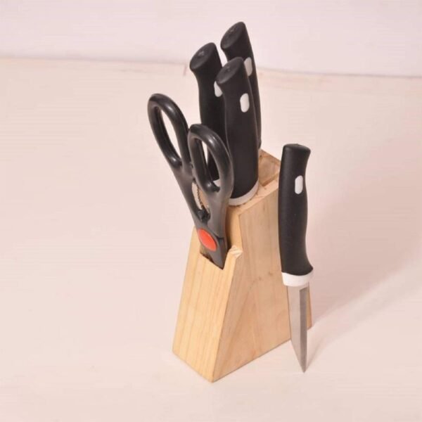 Kitchen Knife Set – 5-Piece Black Set with Wooden Block & Scissors