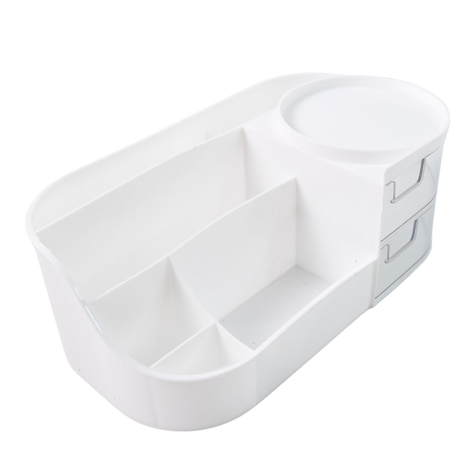 Vanity Organizer with Rotating Tray & Drawers for Easy Storage