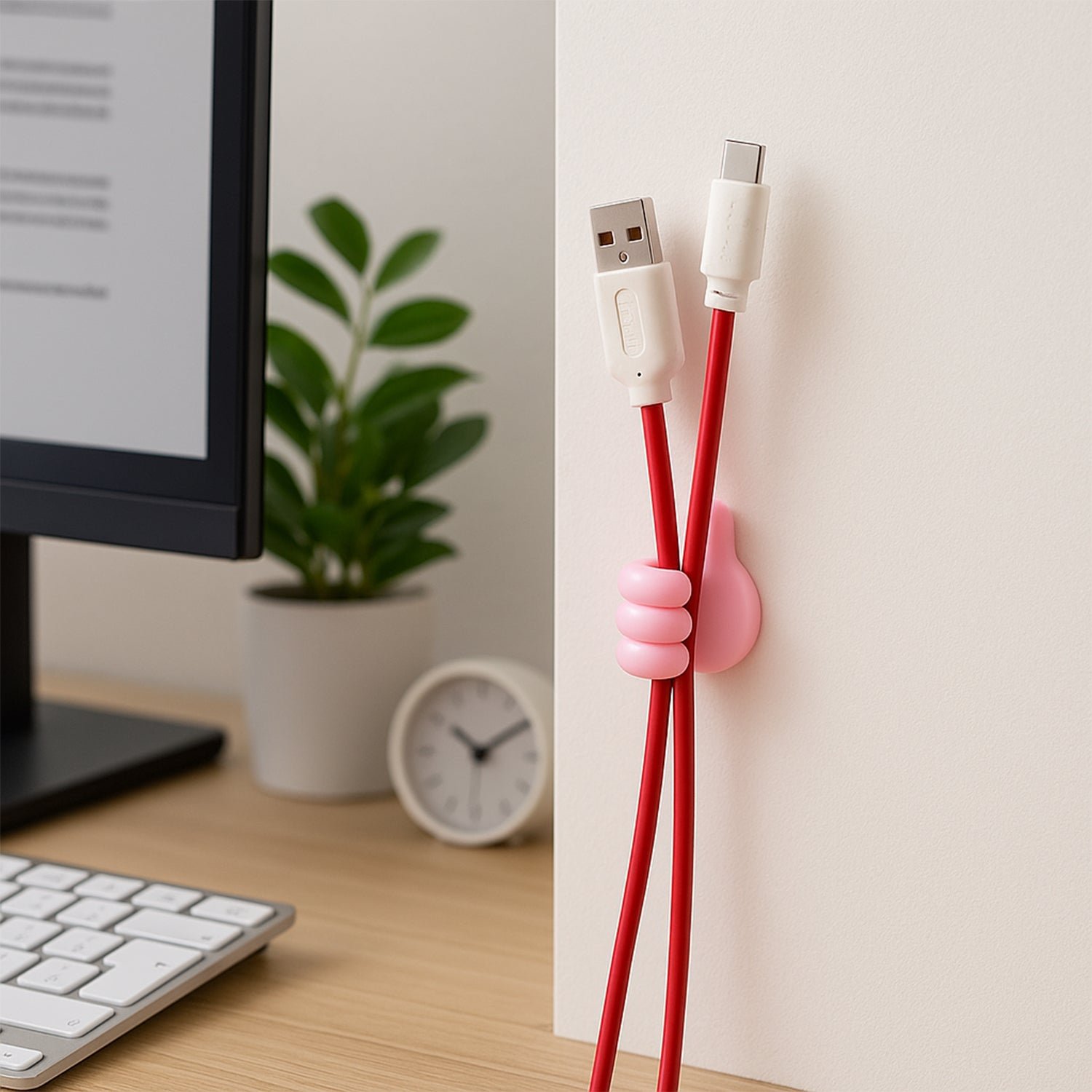 Hand-Shaped Wall Clip Holder – Pink Silicone Cable Organizer